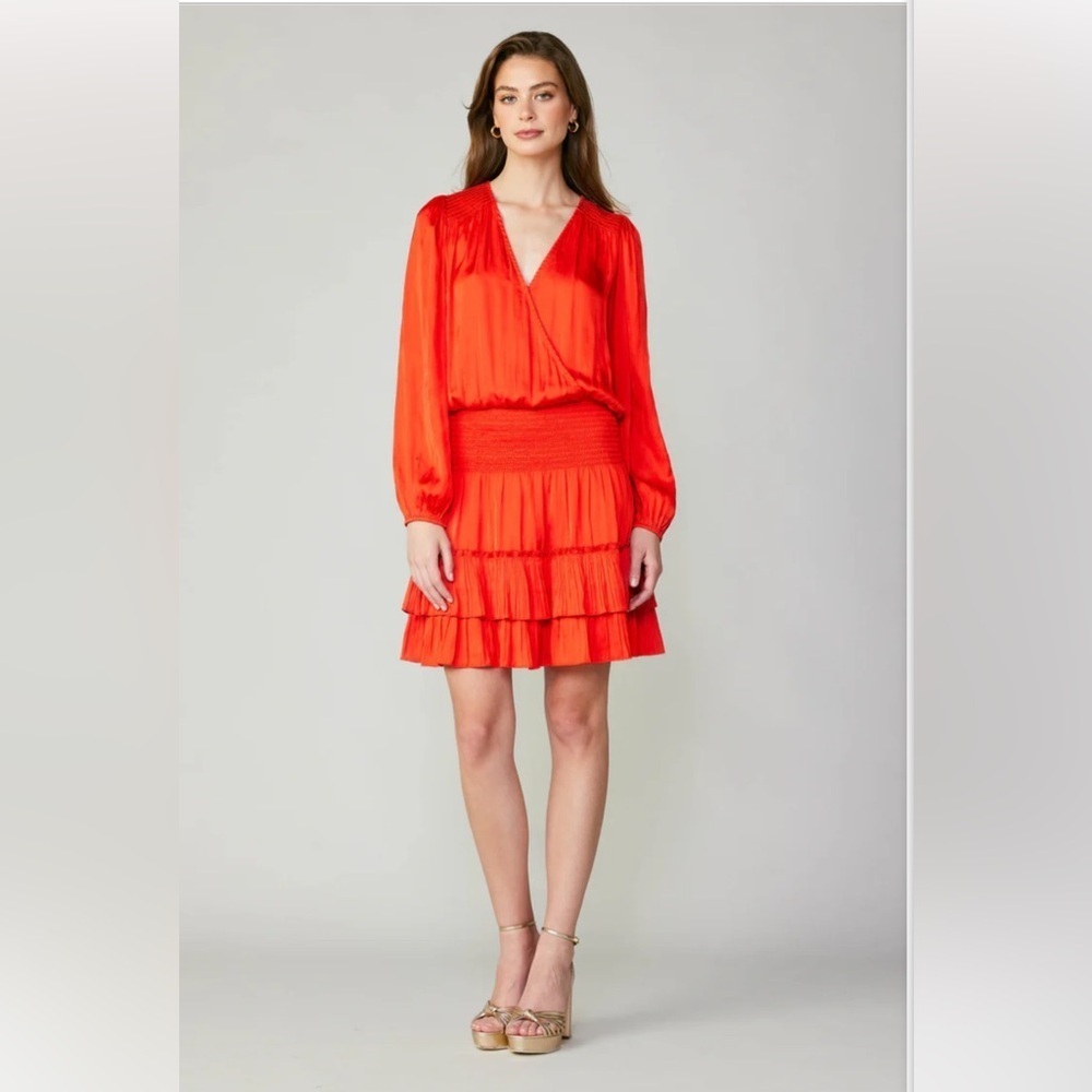 Anthropologie Current Air PLEATED Mini  Dress Color Flame, Bright Red Size S